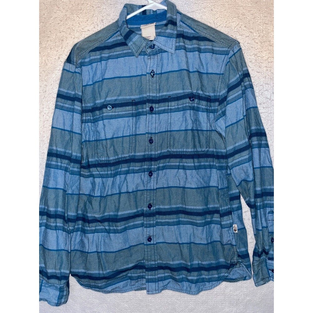 The North Face Shirt Mens sz M Blue Striped Heavyweight Long Sleeve Flannel